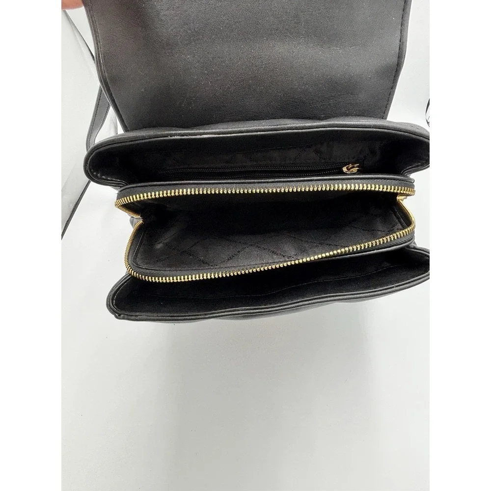 Michael Kors Serena Backpack Quilted Leather‎ Flap Black & Gold mult pockets MED